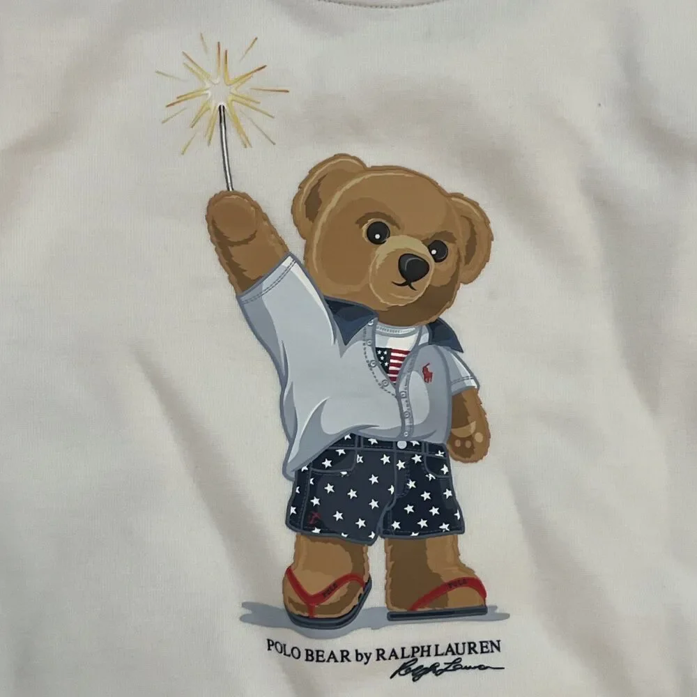 Polo Ralph Lauren Polo Bear Sweatshirt Patriotic Sparkler White - Toddler 3T